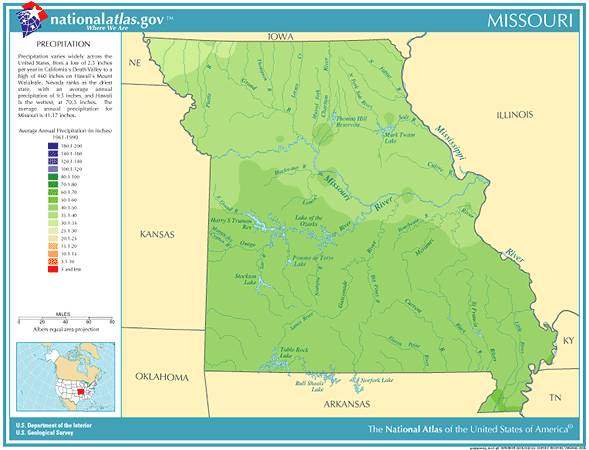 Annual Missouri rainfall, severe weather and climate data